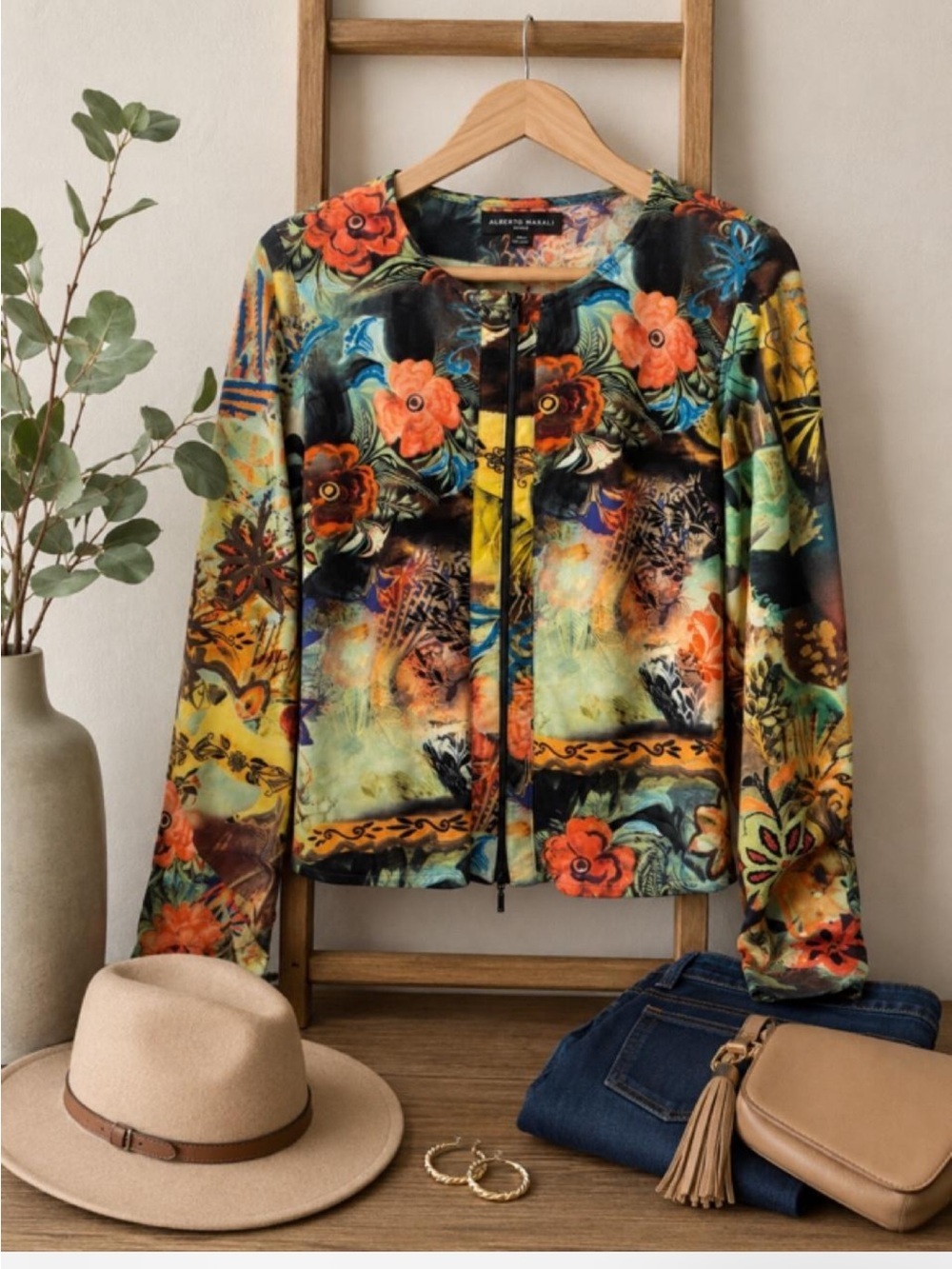 Alberto Makali Multicolor Floral Abstract Lightweight Jacket Size XL